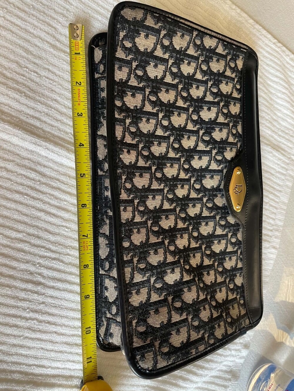 Vintage Dior Black and Blue Monogram Canvas Clutch with Gold Plaque Clutch - Picture 13 of 17